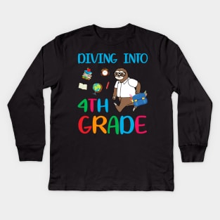 Diving Into 4th Grade Dabbing Sloth Back To School Kids Long Sleeve T-Shirt